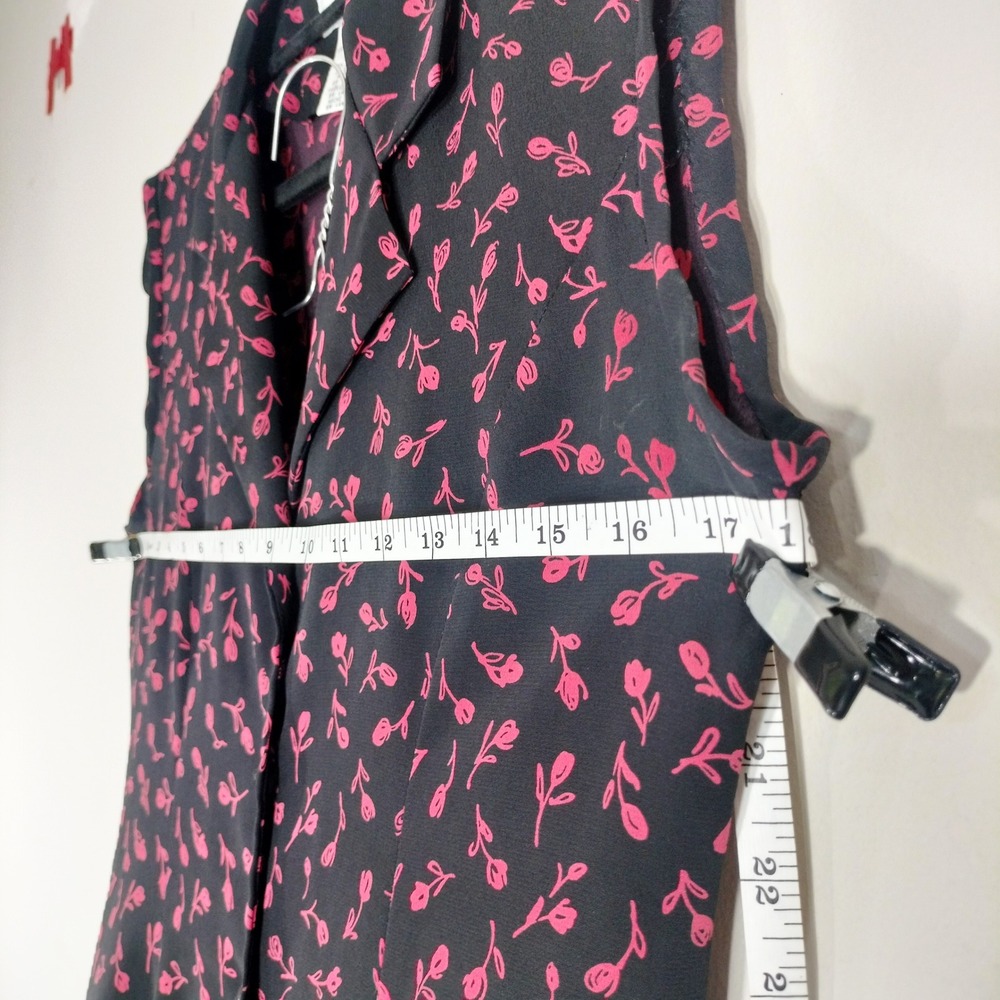 Rena Rowan Y2K 90s Black Pink Floral Dress; Sleeveless Button Down Midi - Picture 3 of 7